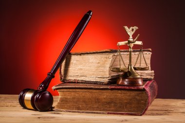 Gavel, scales of justice and old book clipart