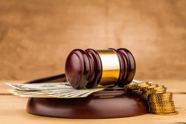 Judge gavel with money closeup — Stock Photo, Image