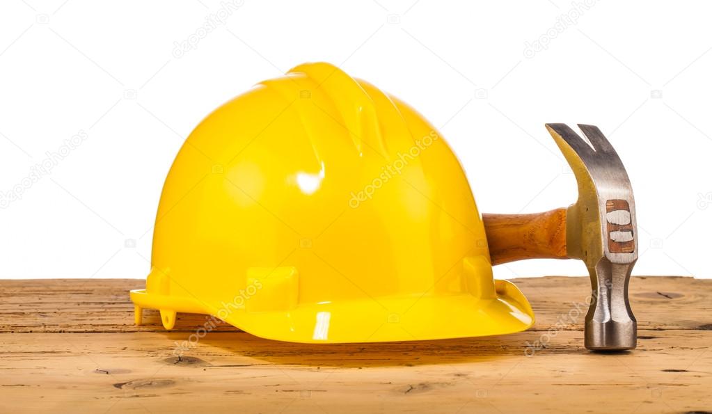 yellow helmet and hammer