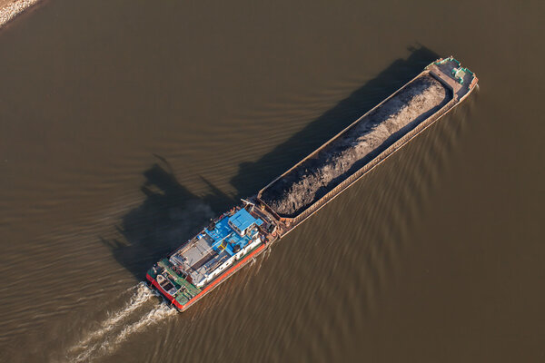 aerial view of a barge