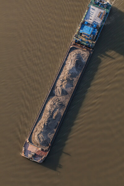 aerial view of a barge