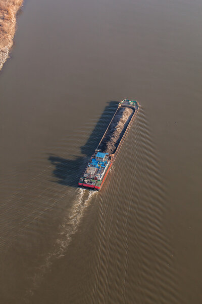 aerial view of a barge