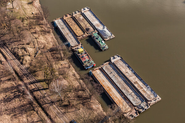 aerial view of a barge