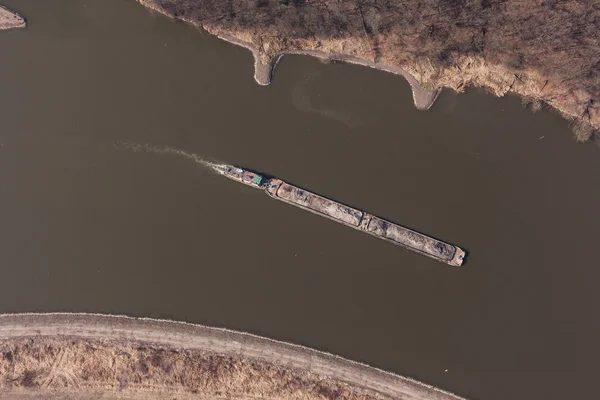 Aerial view of a river barge in Poland — Stock Photo, Image