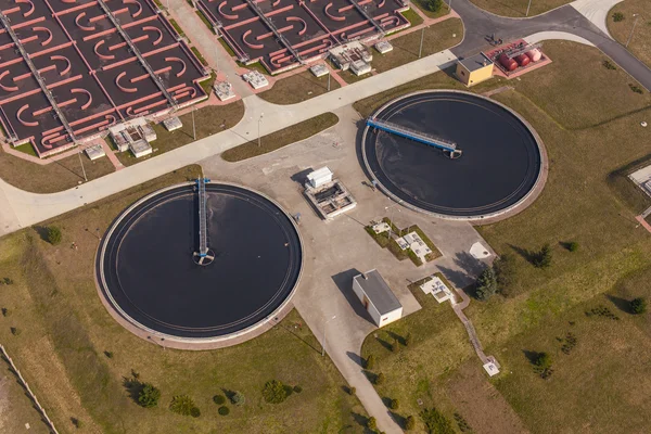 Aerial view of sewage treatment plant — Stock Photo, Image