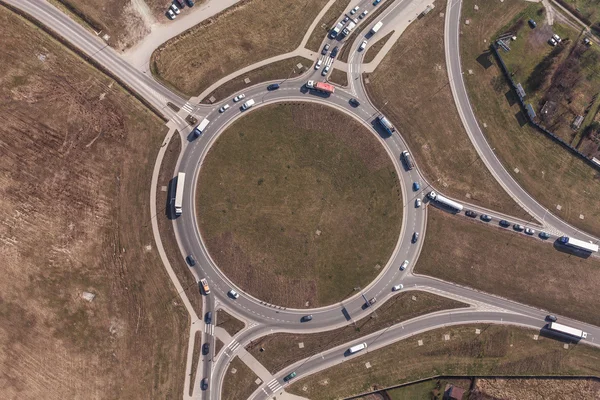 Aerial view of highway roundabout — Stock Photo, Image