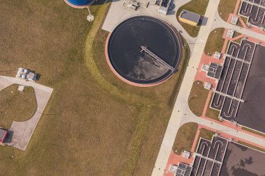 Aerial view of sewage treatment plant clipart