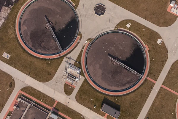 Aerial view of sewage treatment plant — Stock Photo, Image