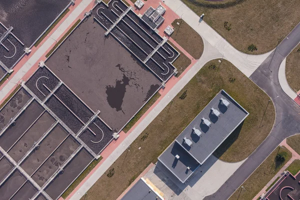 Aerial view of sewage treatment plant — Stock Photo, Image