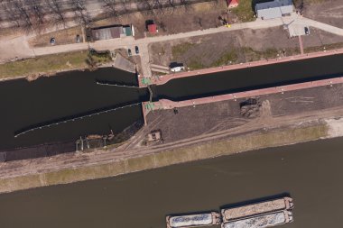 aerial view of the sluice gate on Odra river clipart