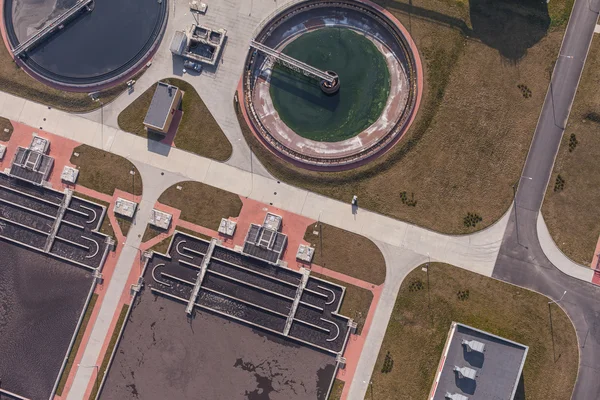 Aerial view of sewage treatment plant — Stock Photo, Image