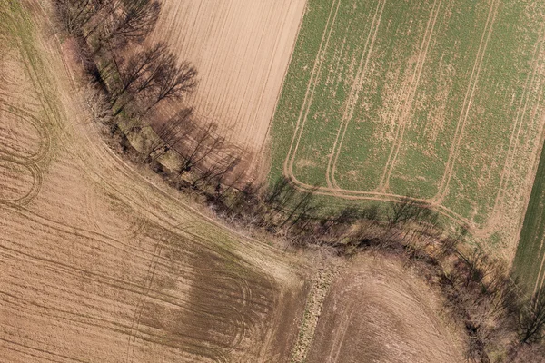 Spring village skörd tidsfält landskap — Stockfoto