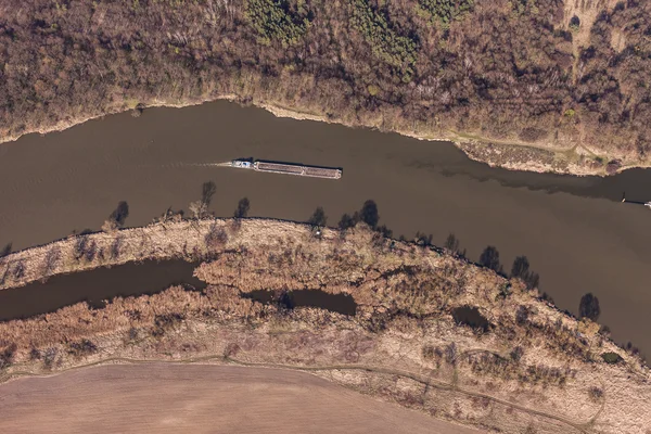 Aerial view of a river barge — Stock Photo, Image