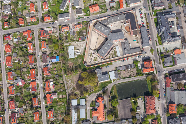 Aerial view of the Klodzko city center in Poland