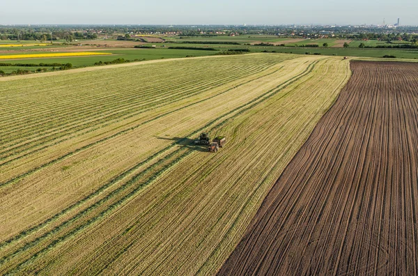 Harvest fields with combine and tractor — Stock Photo, Image