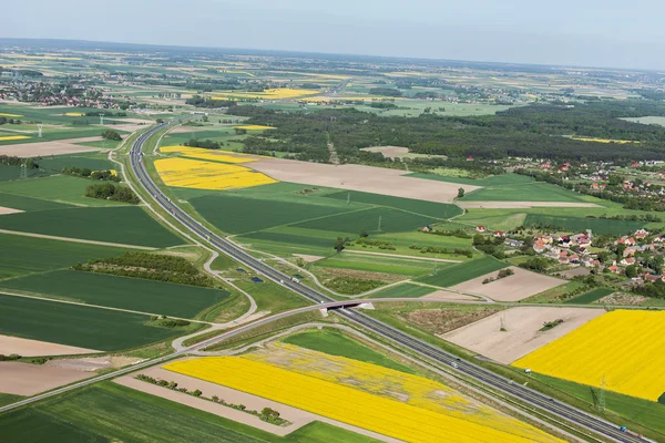 Champs de récolte routière et verte — Photo