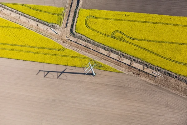 Aerial view of burying gas pipe in a country harvest fields  are — Stock Photo, Image