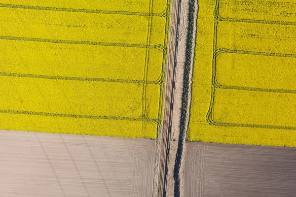 Aerial view of burying gas pipe in a country harvest fields  are — Stock Photo, Image