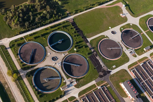 Aerial view of sewage treatment plant — Stock Photo, Image