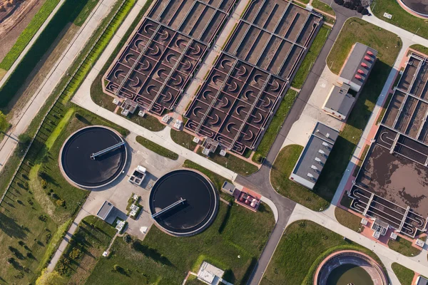 Aerial view of sewage treatment plant — Stock Photo, Image