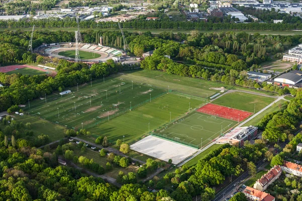 Aerial view of a football ground in Wroclaw city — Stock Photo, Image