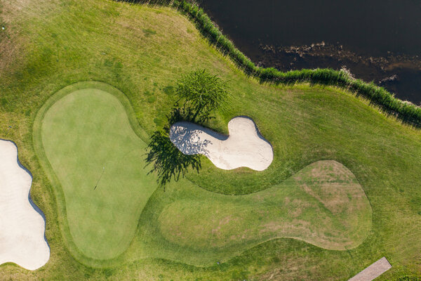 Aerial view over golf field near Wroclaw city in Poland