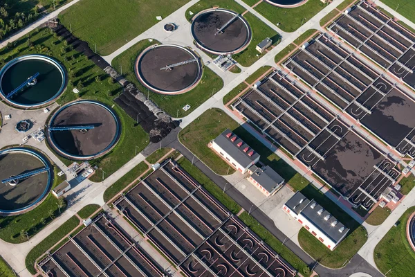 Aerial view of sewage treatment plant — Stock Photo, Image