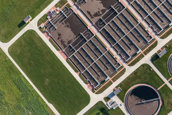 Aerial view of sewage treatment plant — Stock Photo, Image