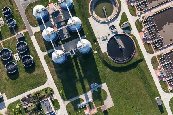 Aerial view of sewage treatment plant — Stock Photo, Image