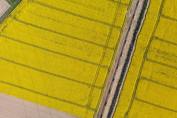 Aerial view of burying gas pipe in a country harvest fields  are — Stock Photo, Image