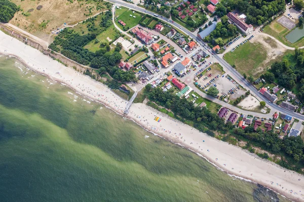 Aerial view of sandy polish beach on Baltic sea — Stock Photo, Image