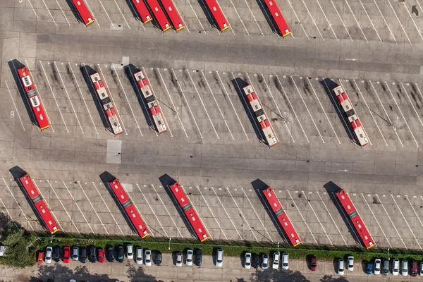 Aerial view of large bus parking — Stock Photo, Image