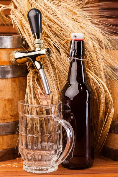 Bicchiere di birra leggera e picchi di orzo — Foto Stock