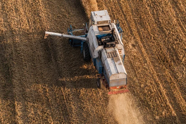 Luchtfoto van combineren op het gebied van de oogst — Stockfoto