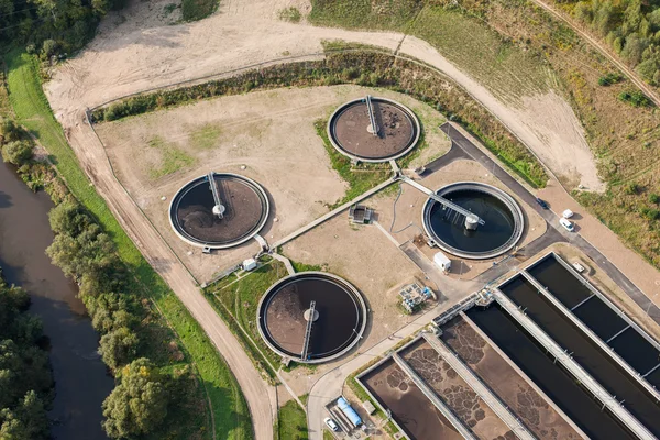 Aerial view of sewage treatment plant Stock Picture