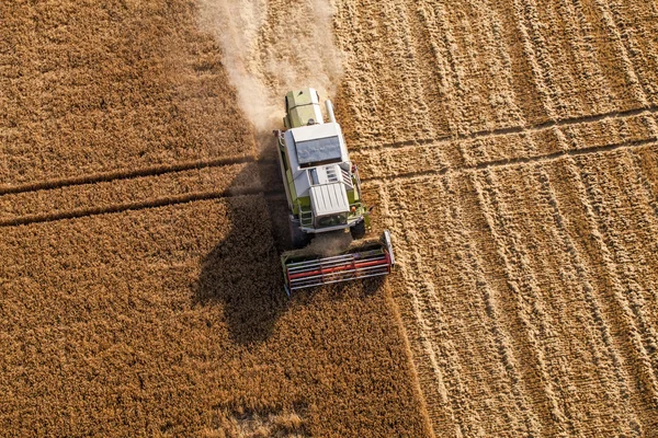 Aerial view of the combine on the  harvest field — Stock Photo, Image