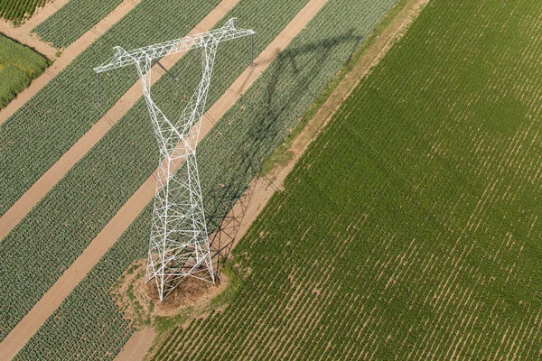 Vista aerea dei fili elettrici nei campi — Foto Stock