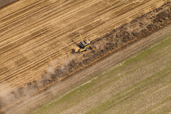 Combine working on harvest field