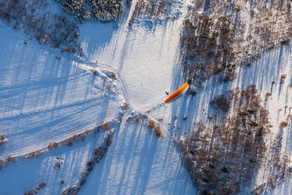 Вид з повітря на параметр над лісом взимку — стокове фото