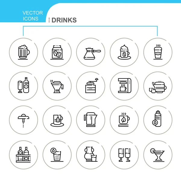 Bebidas Conjunto Vector Iconos Lineales Hay Iconos Como Café Agua — Vector de stock