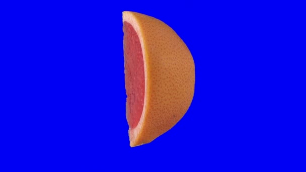 Grapefruit Wedge Spin 360 Degrees Isolated Blue Screen — Vídeo de stock