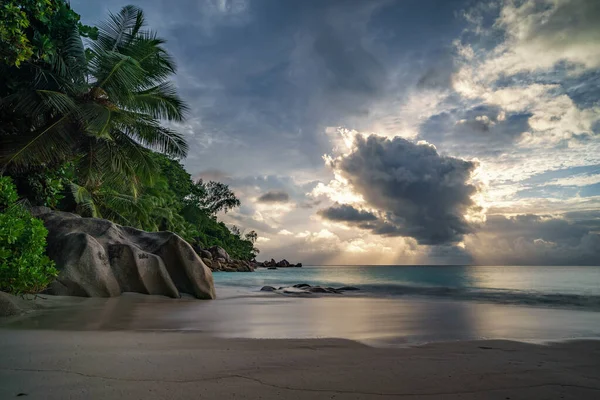 Picturesque Sunset Dream Beach Anse Georgette Praslin Seychelles Big Granite — Stock Photo, Image