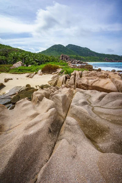 Tropical Rocky Coastline Anse Songe Digue Seychelles — Stock Photo, Image