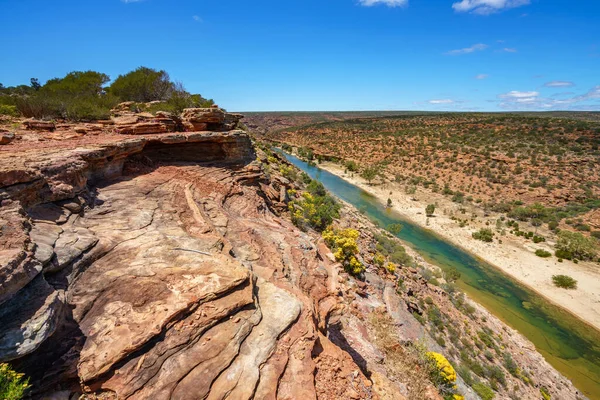 Caminando Por Cañón Sendero Ventana Naturalezas Parque Nacional Kalbarri Australia — Foto de Stock