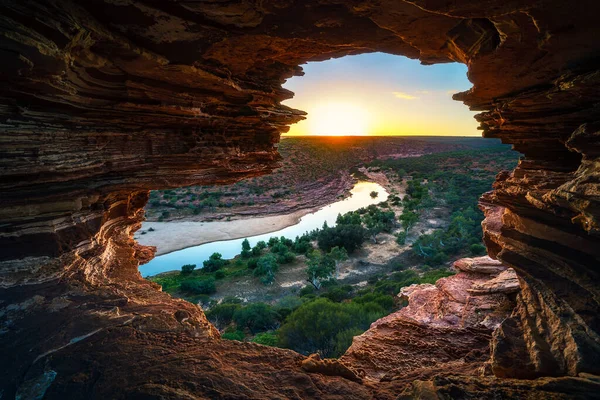 Wschód Słońca Oknie Natury Pustyni Parku Narodowego Kalbarri Zachodnia Australia — Zdjęcie stockowe