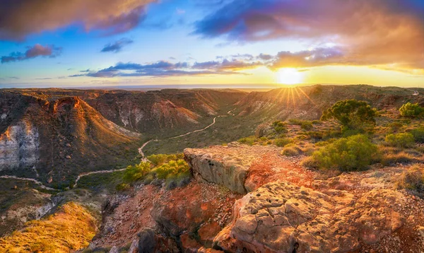 Vue Panoramique Lever Soleil Sur Canyon Charles Couteau Près Exmouth — Photo