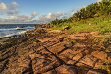Seyşeller üzerinde Mahe 'nin yüksekliğinde tahta görünümlü bir plattform.