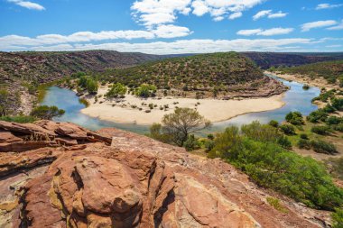 Murchison Nehri 'nin at nalı kıvrımı, doğal pencere, Kalbarri Ulusal Parkı, Batı Avustralya