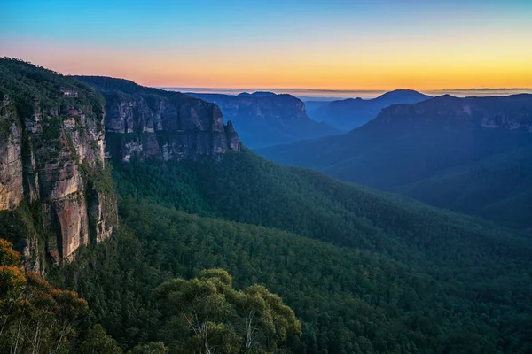 Blue Hour Govetts Leap Lookout Blue Mountains National Park Australia — Stock Photo, Image