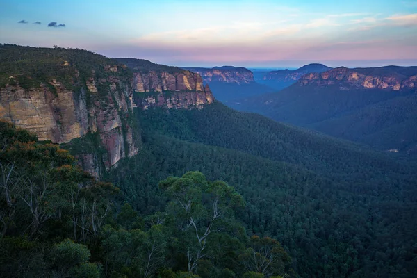 Pôr Sol Govetts Leap Lookout Parque Nacional Montanhas Azuis Novas — Fotografia de Stock